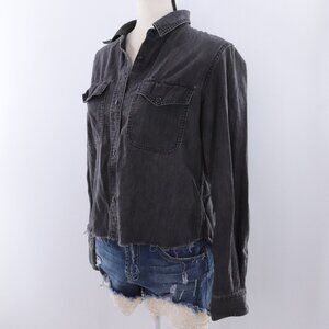 Madewell | Black Long Sleeve Button Down‎ Medium Raw Hem